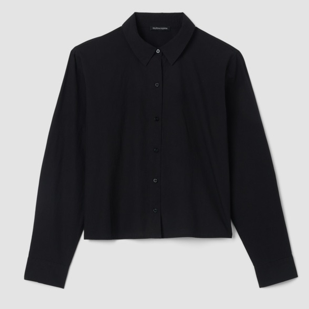 Nwt $158 Eileen Fisher Classic Black Button Down Shirt Size L